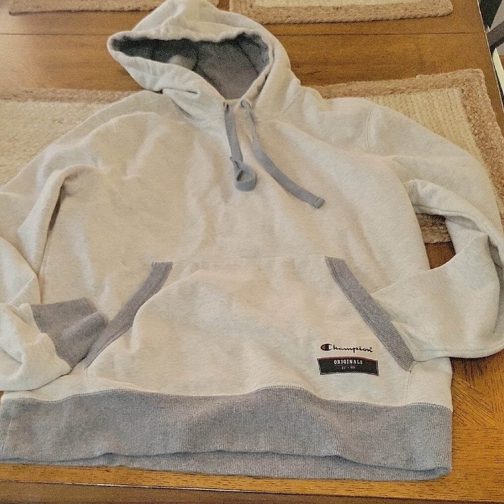 Champion Light Gray Hoodie with Dark Gray Accents